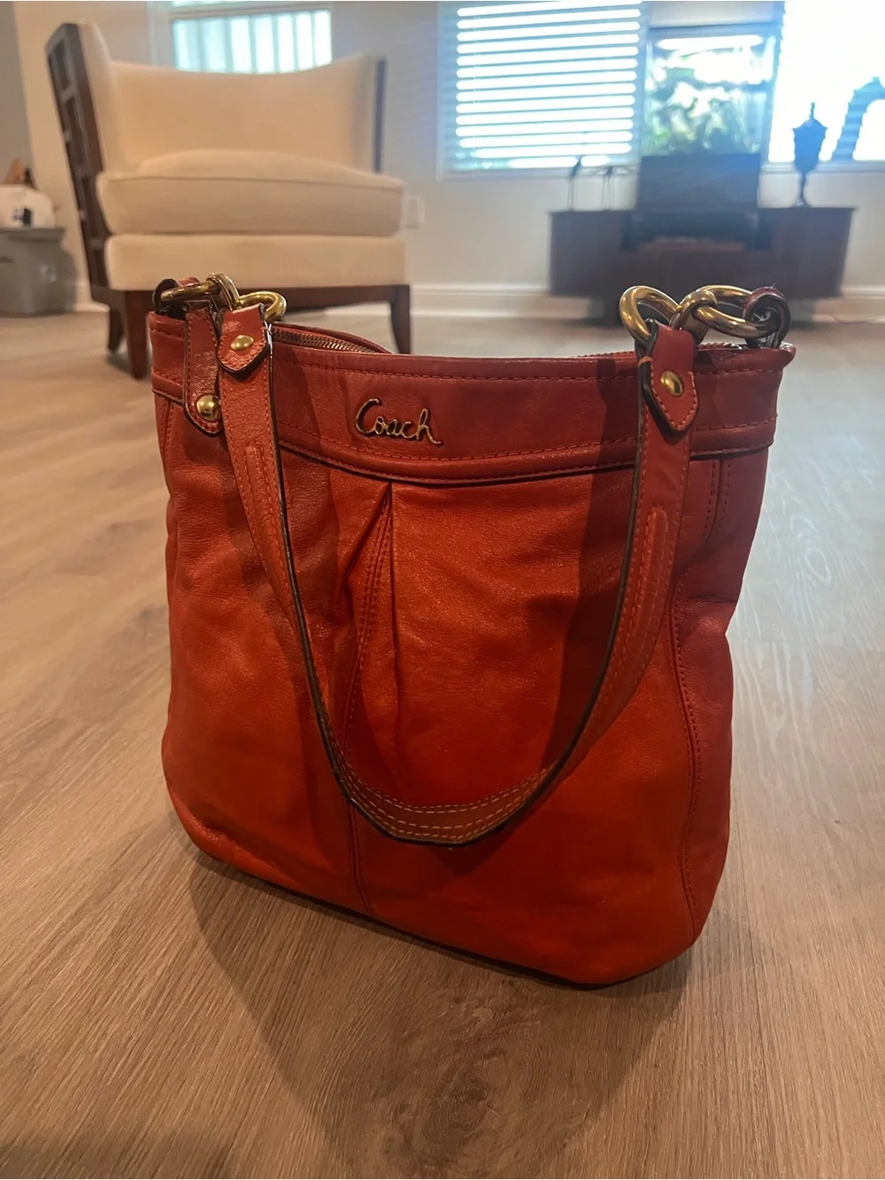 Coach Leather Shoulder Hobo in Burnt Orange
